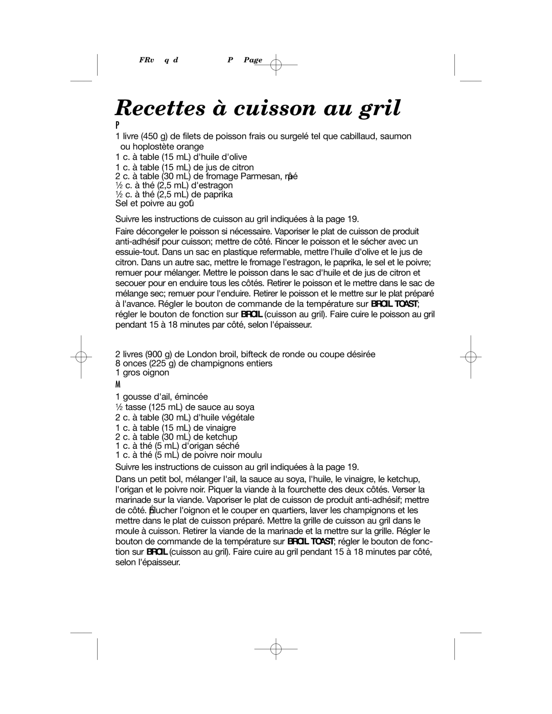 Hamilton Beach 31180 manual Recettes à cuisson au gril, Poisson au parmesan, Bœuf au gril 