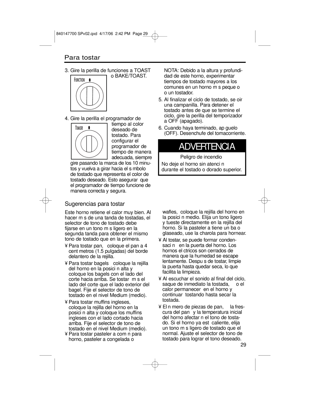 Hamilton Beach 31180 manual Sugerencias para tostar, Peligro de incendio 