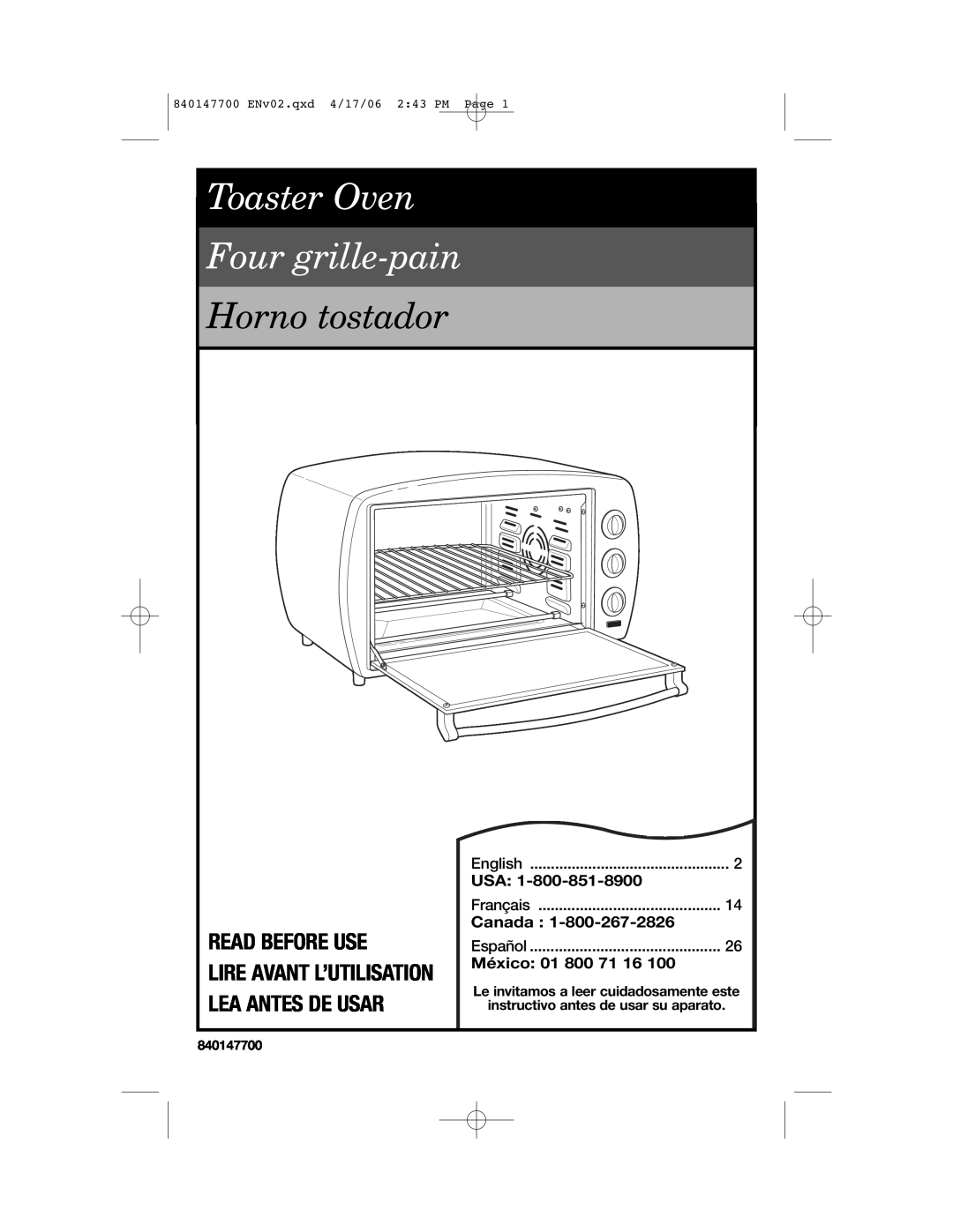 Hamilton Beach 31180 manual Read Before Use, Lire Avant L’Utilisation Lea Antes De Usar, Canada, México, Horno tostador 