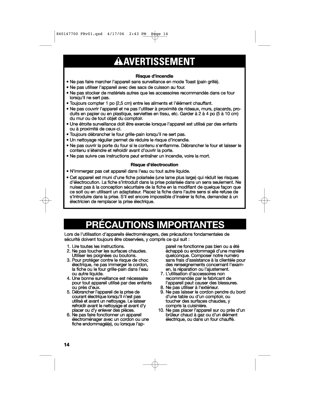 Hamilton Beach 31180 manual wAVERTISSEMENT, Précautions Importantes 