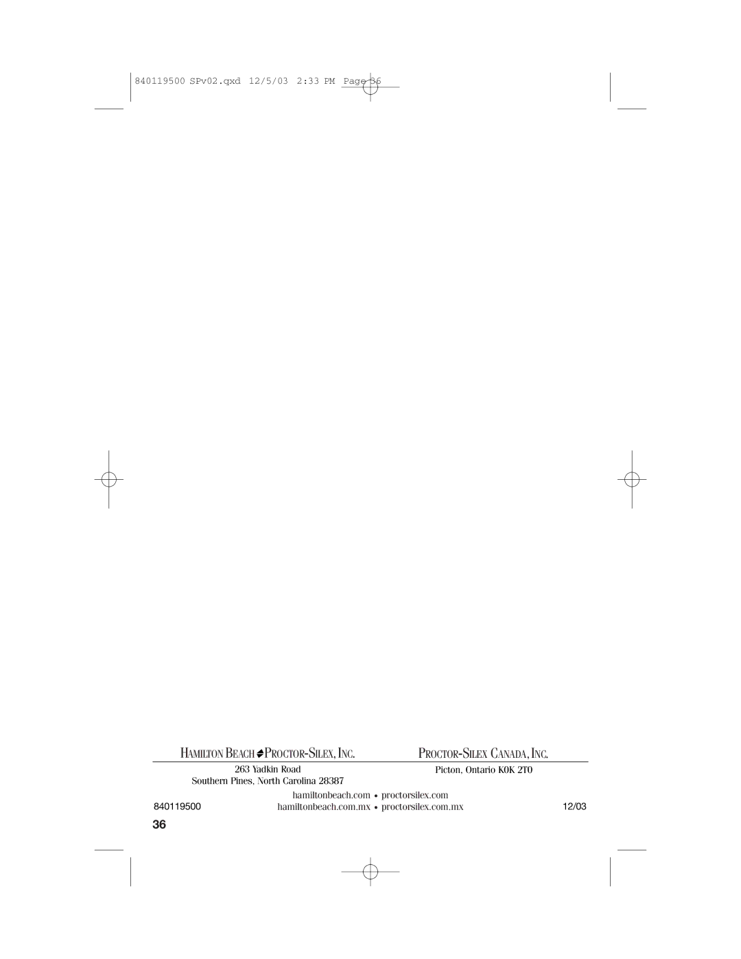 Hamilton Beach 31195 manual Proctor-Silex, Inc 