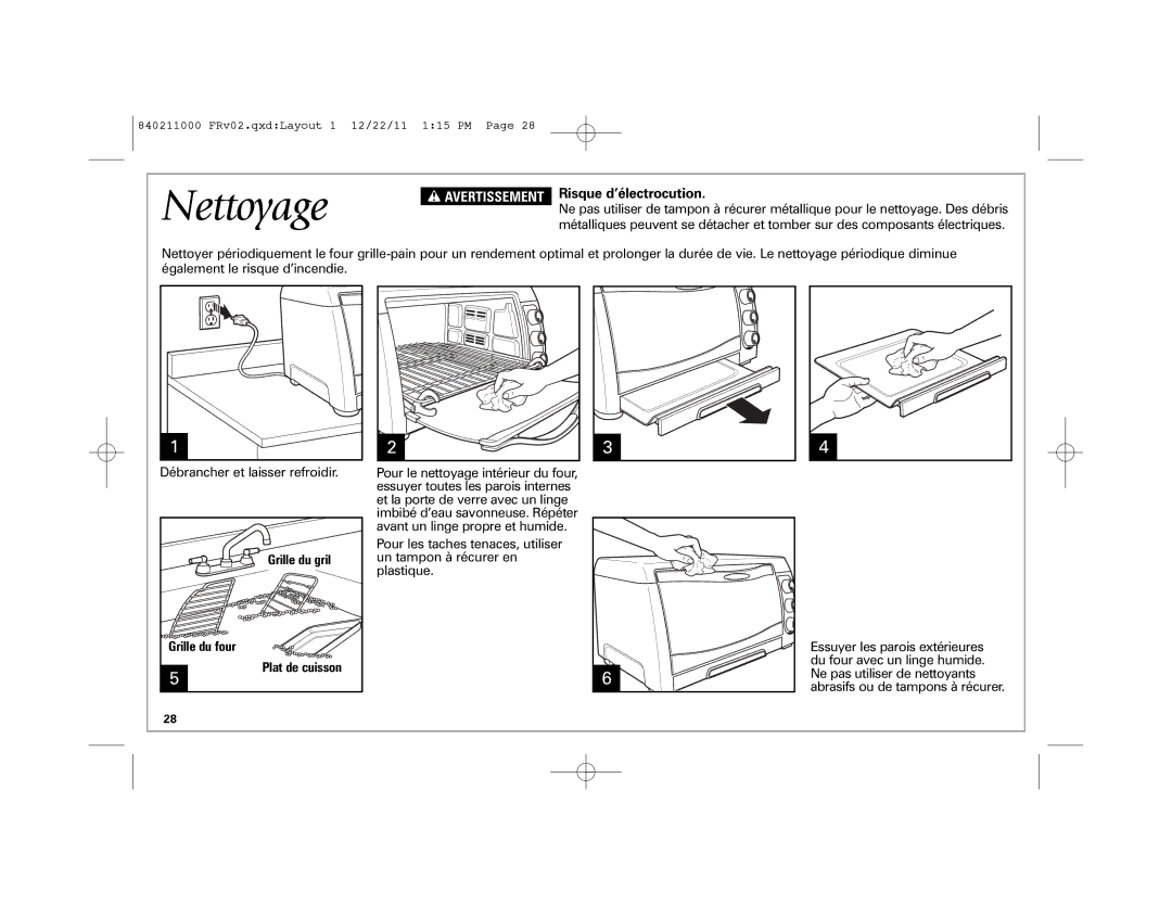 Hamilton Beach 31333, 31331 manual Nettoyage, Avertissement Risque d’électrocution, Grille du gril, Grille du four 