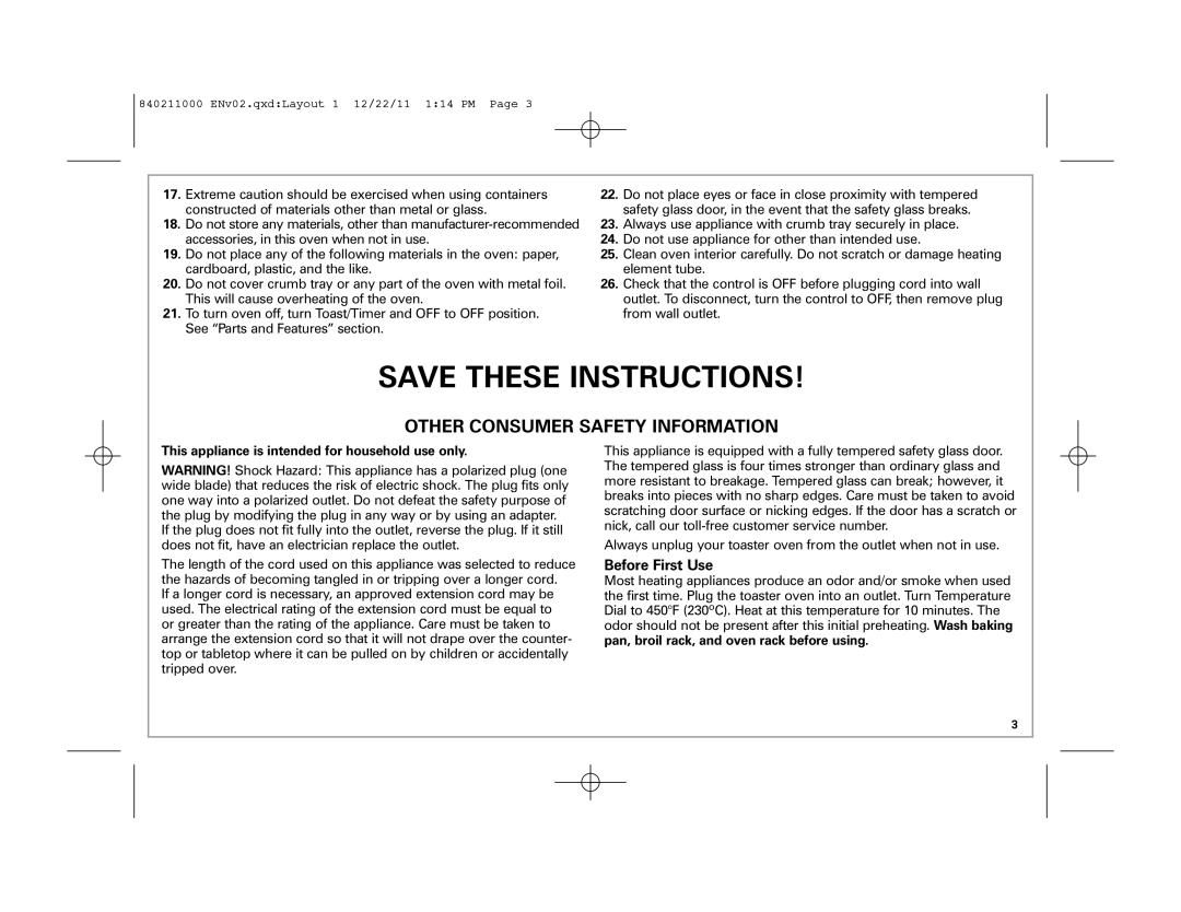 Hamilton Beach 31331, 31333 manual Before First Use, This appliance is intended for household use only 