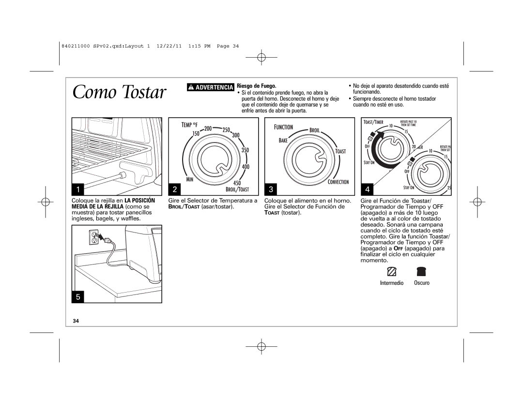 Hamilton Beach 31333, 31331 manual Como Tostar, Advertencia Riesgo de Fuego, Enfríe antes de abrir la puerta 