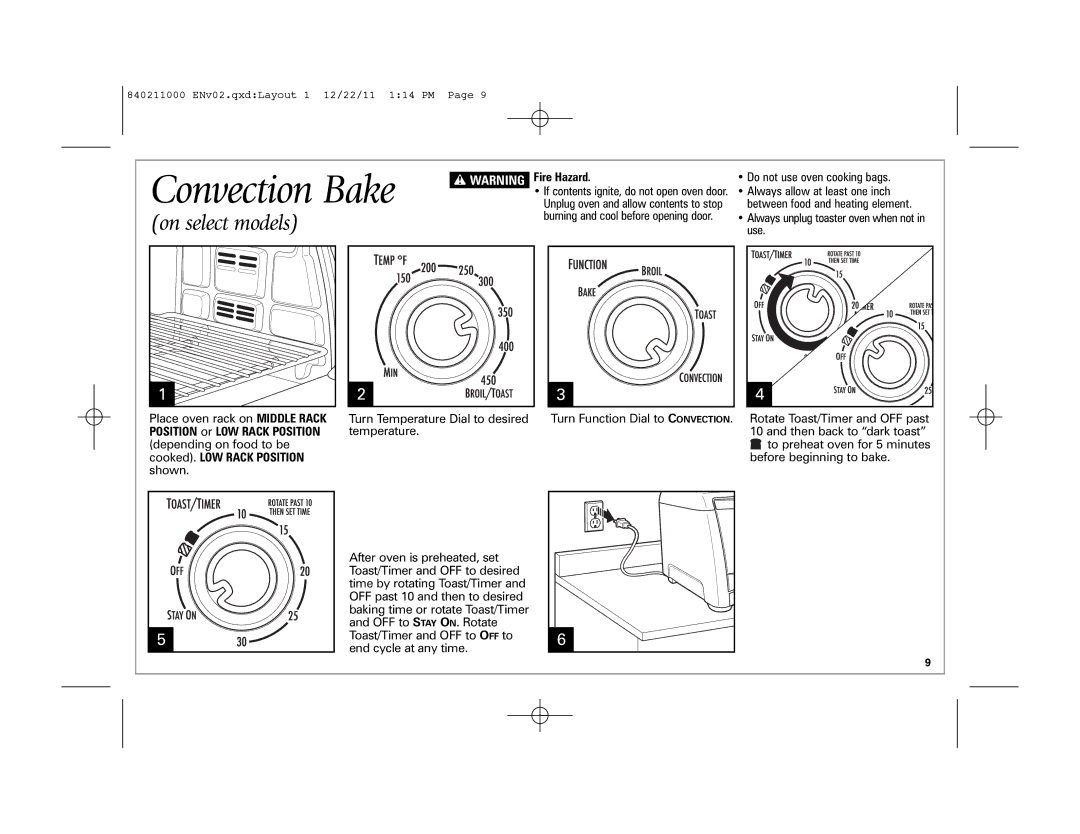 Hamilton Beach 31331, 31333 manual Convection Bake, On select models 