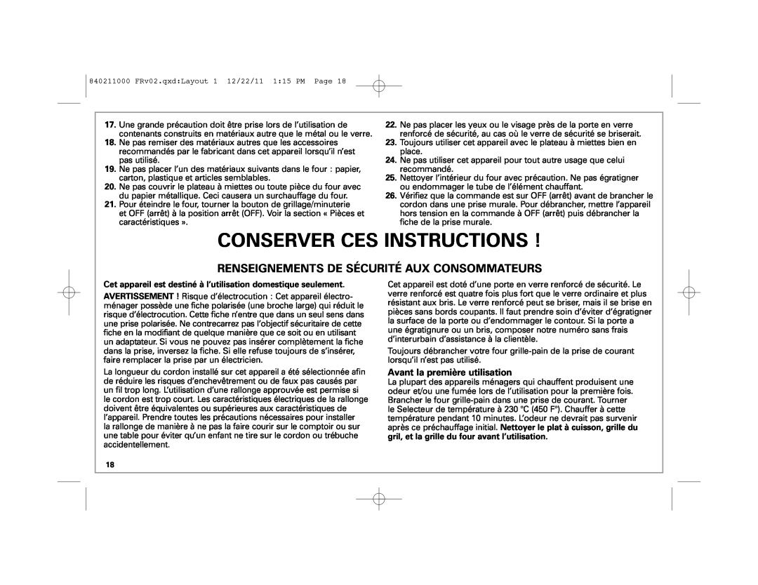 Hamilton Beach 31333, 31331 manual Conserver Ces Instructions, Renseignements De Sécurité Aux Consommateurs 