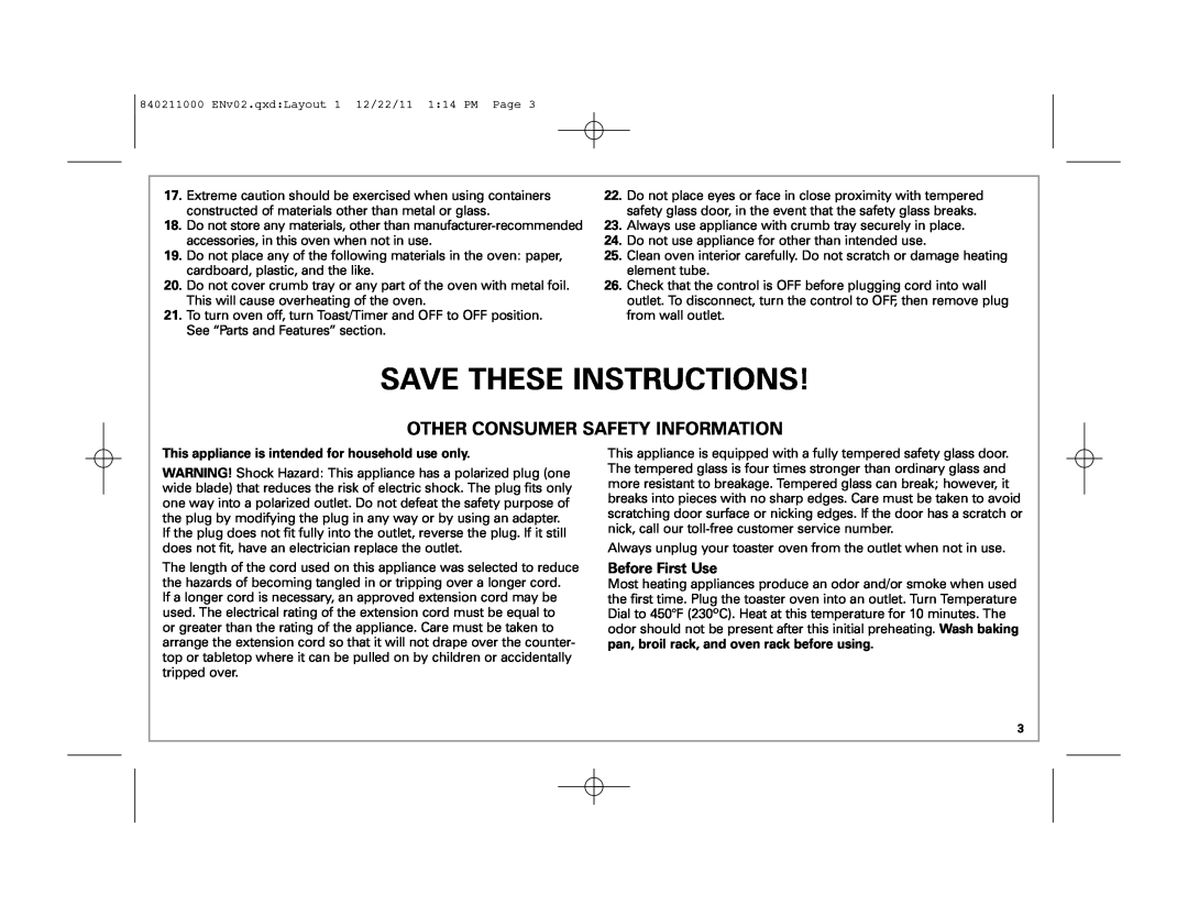 Hamilton Beach 31331, 31333 manual Save These Instructions, Other Consumer Safety Information 