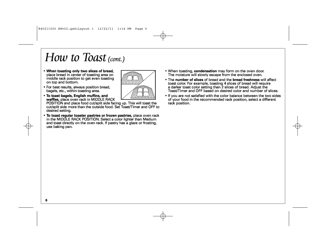 Hamilton Beach 31333, 31331 manual How to Toast cont 