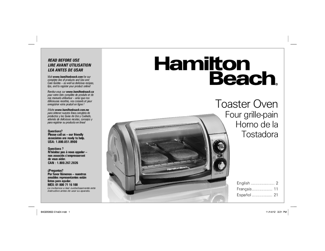 Hamilton Beach 31334 manual Toaster Oven 