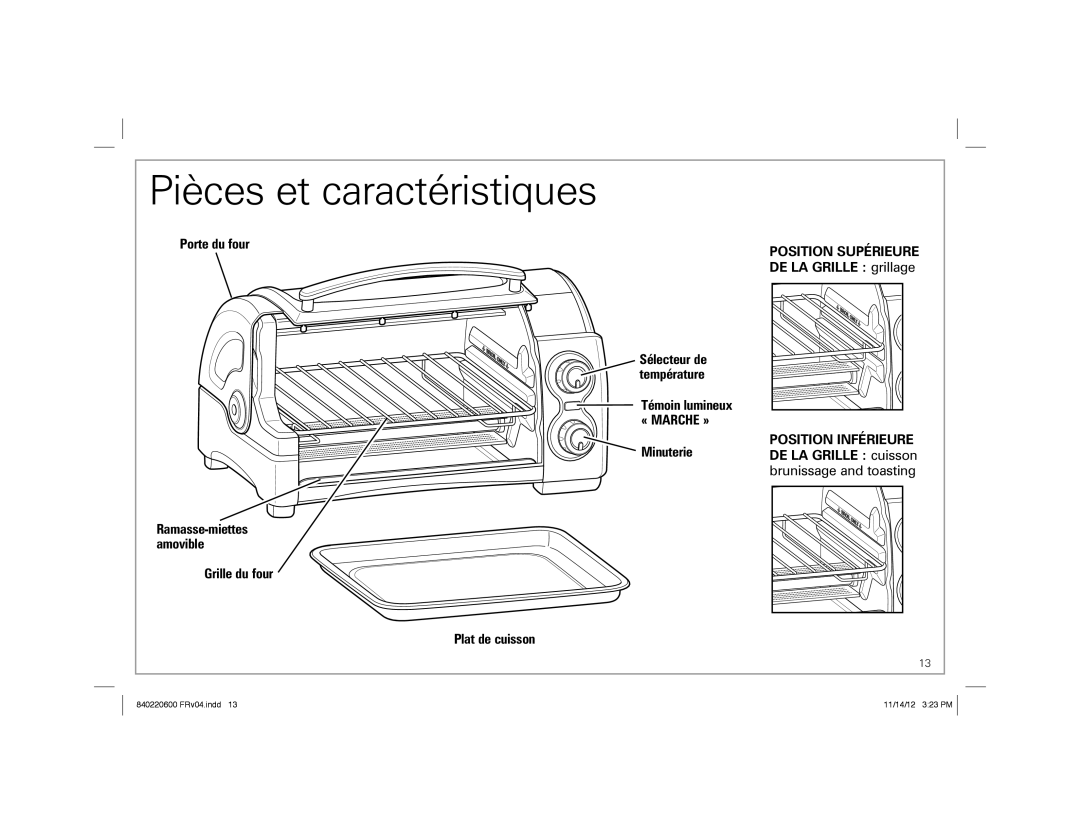 Hamilton Beach 31334 manual Pièces et caractéristiques 