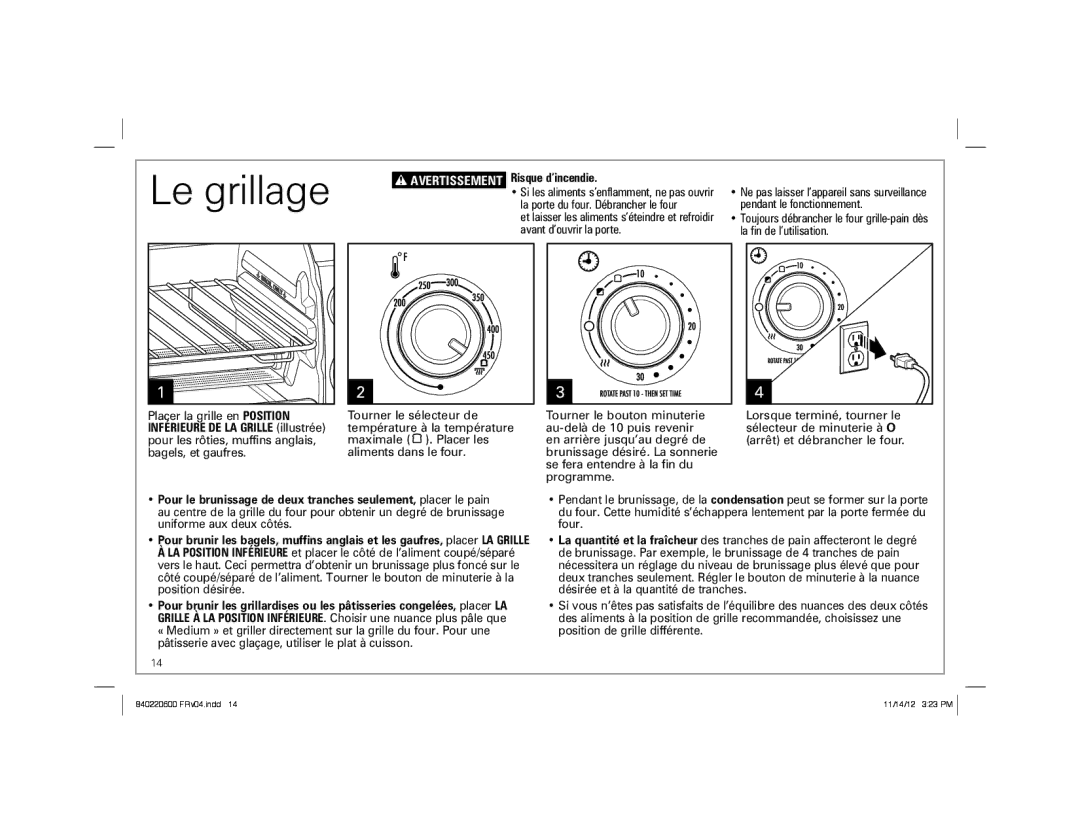 Hamilton Beach 31334 manual Le grillage, Avertissement Risque d’incendie 