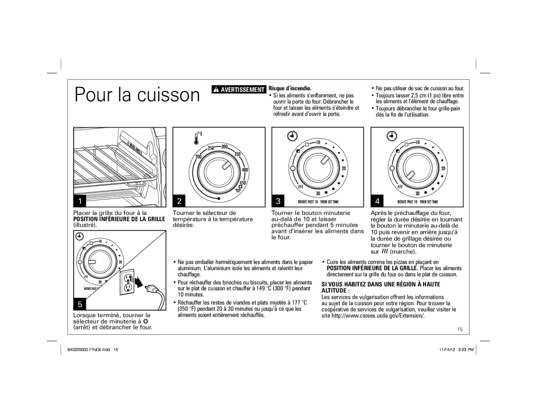 Hamilton Beach 31334 manual Risque d’incendie, Position Inférieure DE LA Grille illustré 