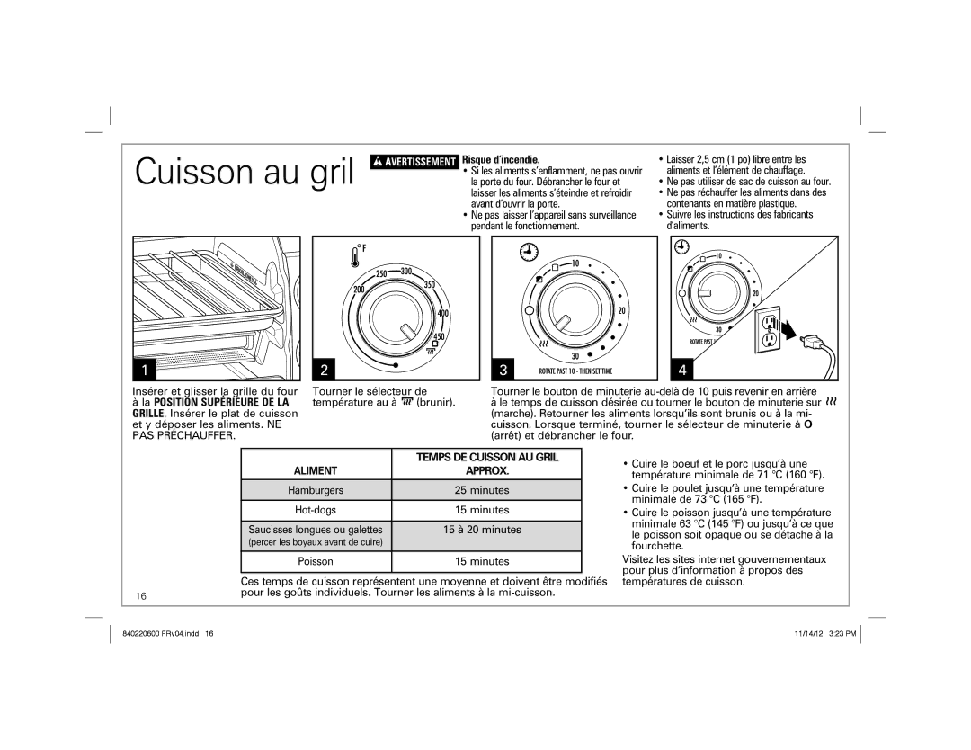 Hamilton Beach 31334 manual Cuisson au gril, La Position Supérieure DE LA 