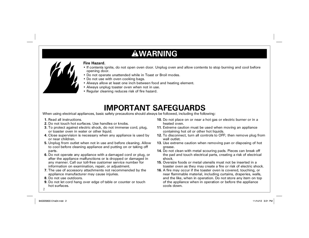 Hamilton Beach 31334 manual Wwarning, Important Safeguards 