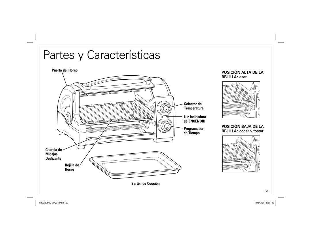 Hamilton Beach 31334 manual Posición Alta DE LA, Posición Baja DE LA, Charola de 