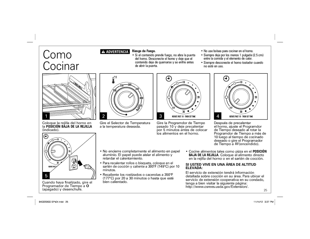 Hamilton Beach 31334 manual Como Cocinar, Advertencia Riesgo de Fuego 