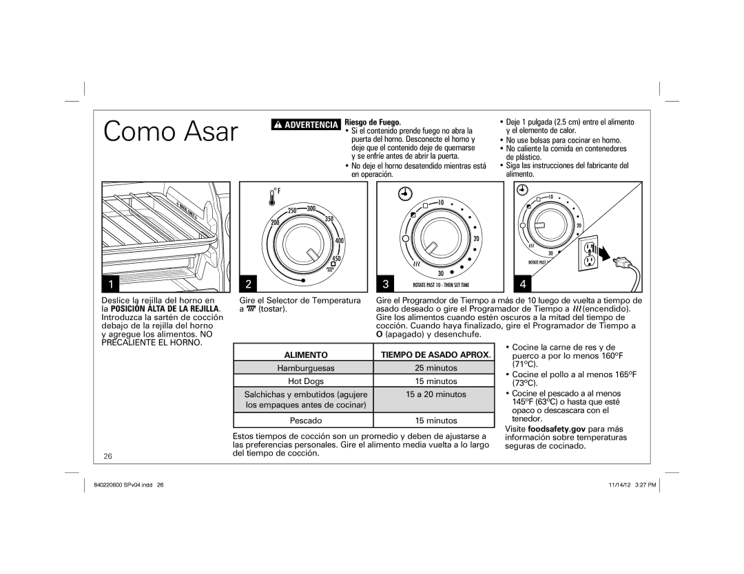 Hamilton Beach 31334 manual Como Asar, Alimento Tiempo DE Asado Aprox 