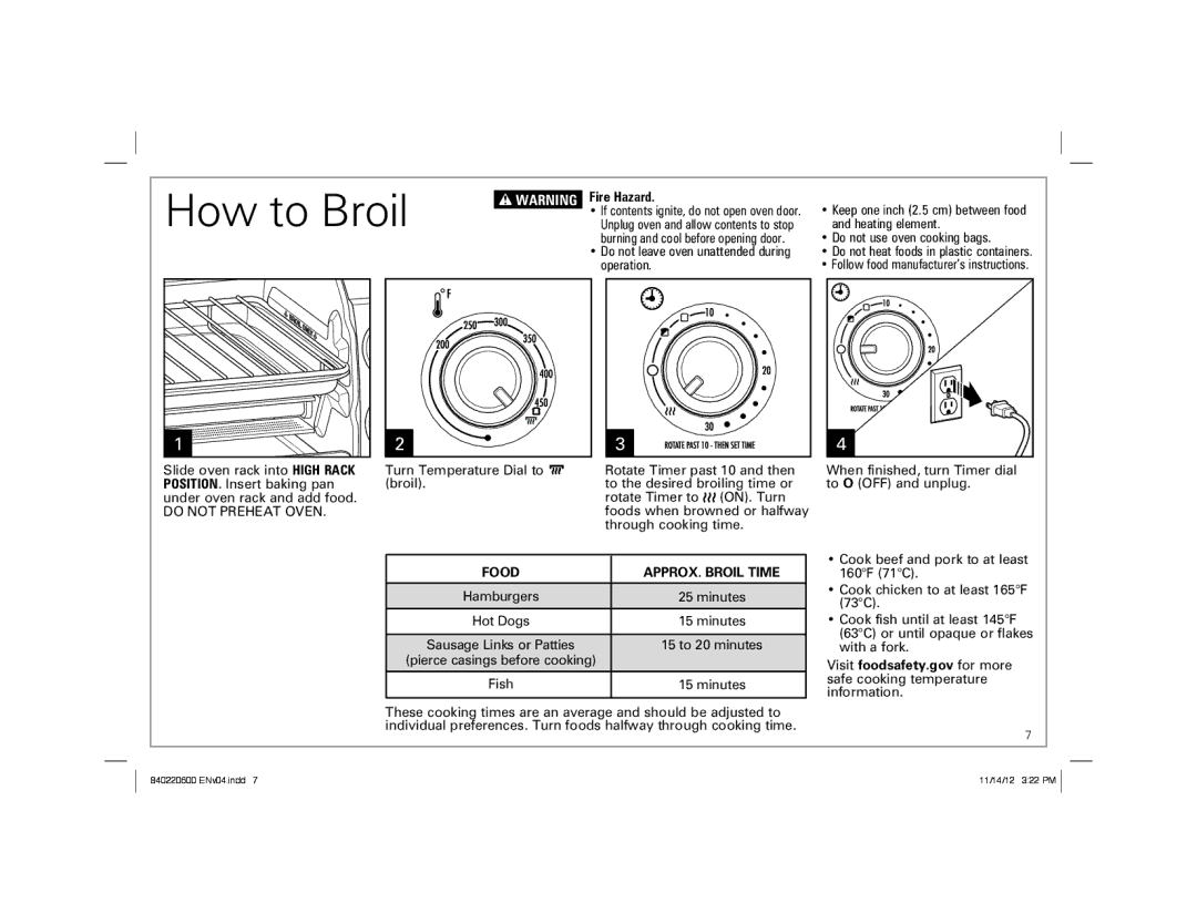 Hamilton Beach 31334 manual How to Broil, Do not Preheat Oven 