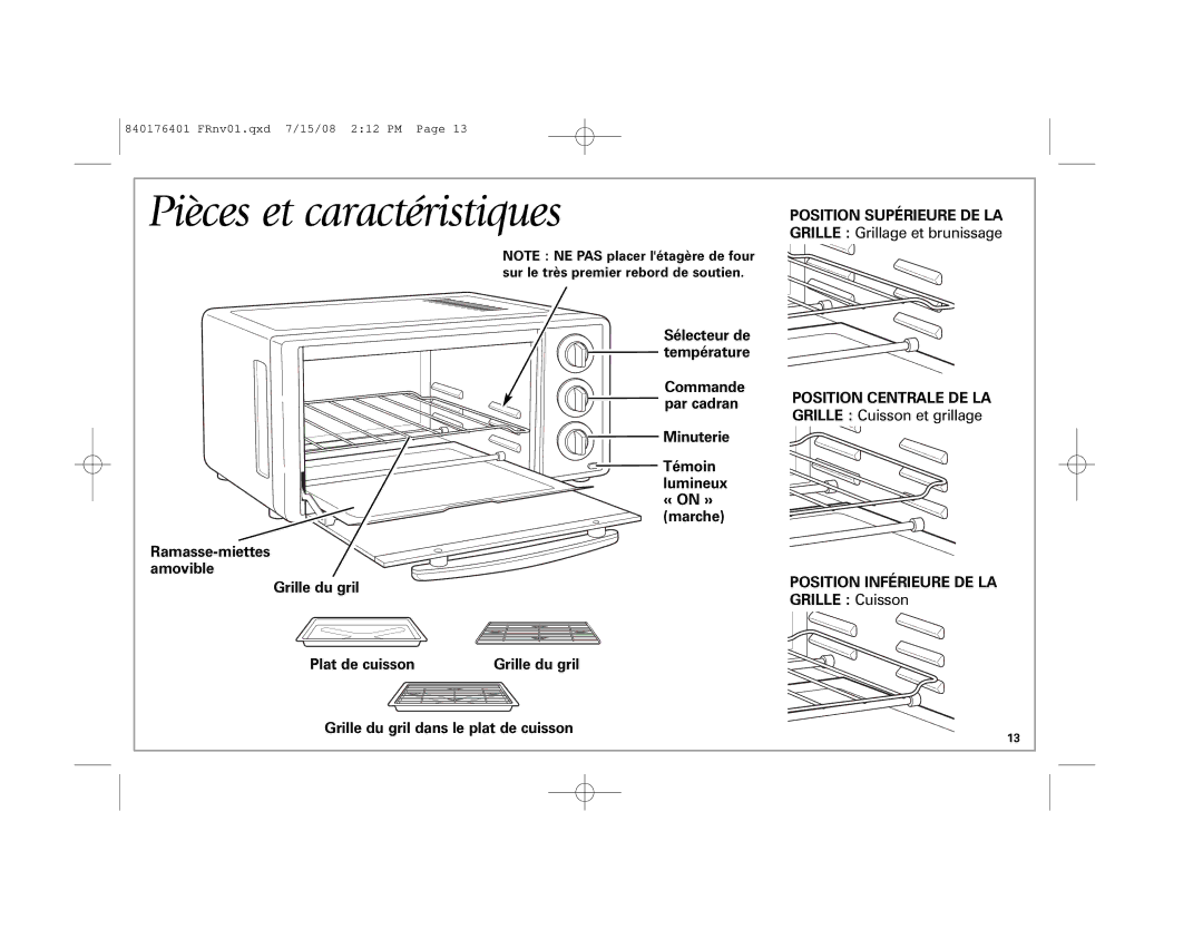 Hamilton Beach 31507 manual Pièces et caractéristiques, Sélecteur de 