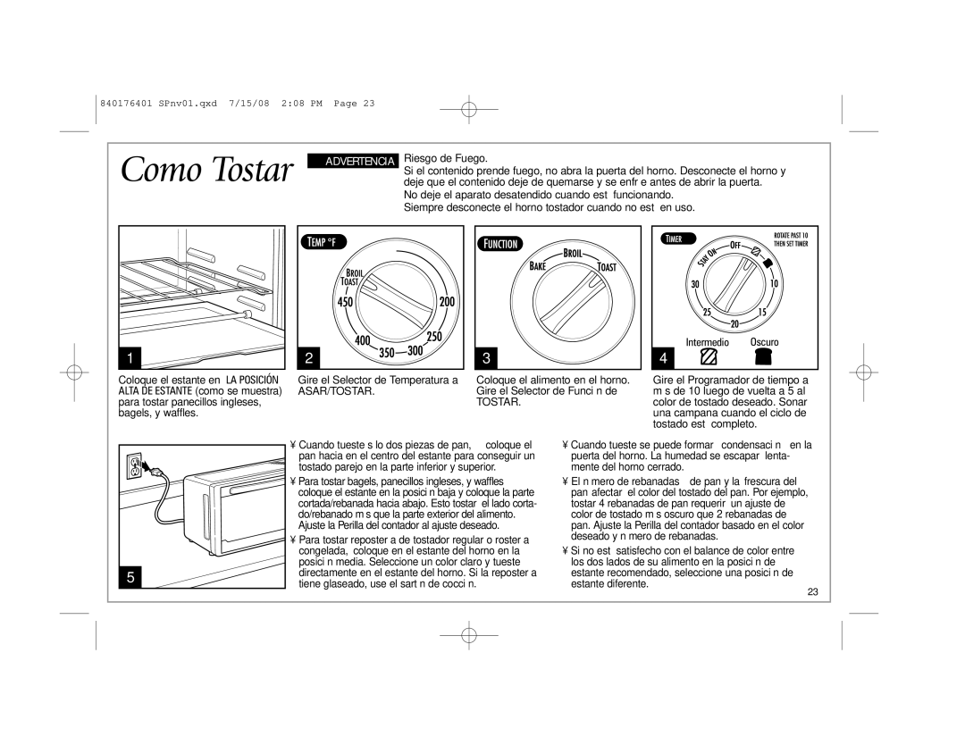 Hamilton Beach 31507 manual Como Tostar, Riesgo de Fuego 