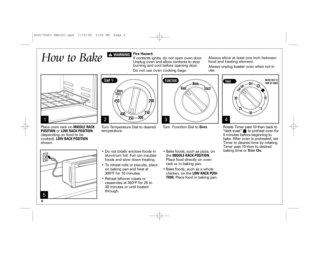 Hamilton Beach 31507 manual How to Bake, Position or LOW Rack Position, Cooked. LOW Rack Position 