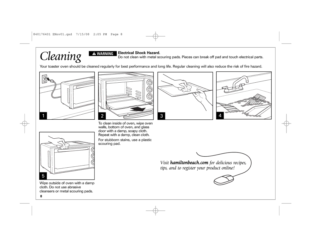 Hamilton Beach 31507 manual Cleaning, Electrical Shock Hazard 