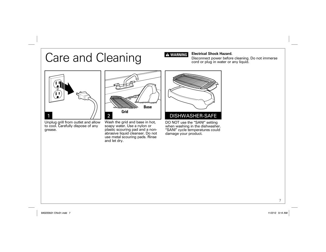 Hamilton Beach 31606N, 31605N manual Care and Cleaning, Base Grid 