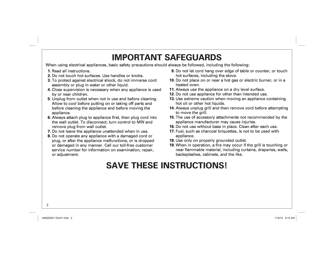 Hamilton Beach 31605N, 31606N manual Important Safeguards, Save These Instructions 