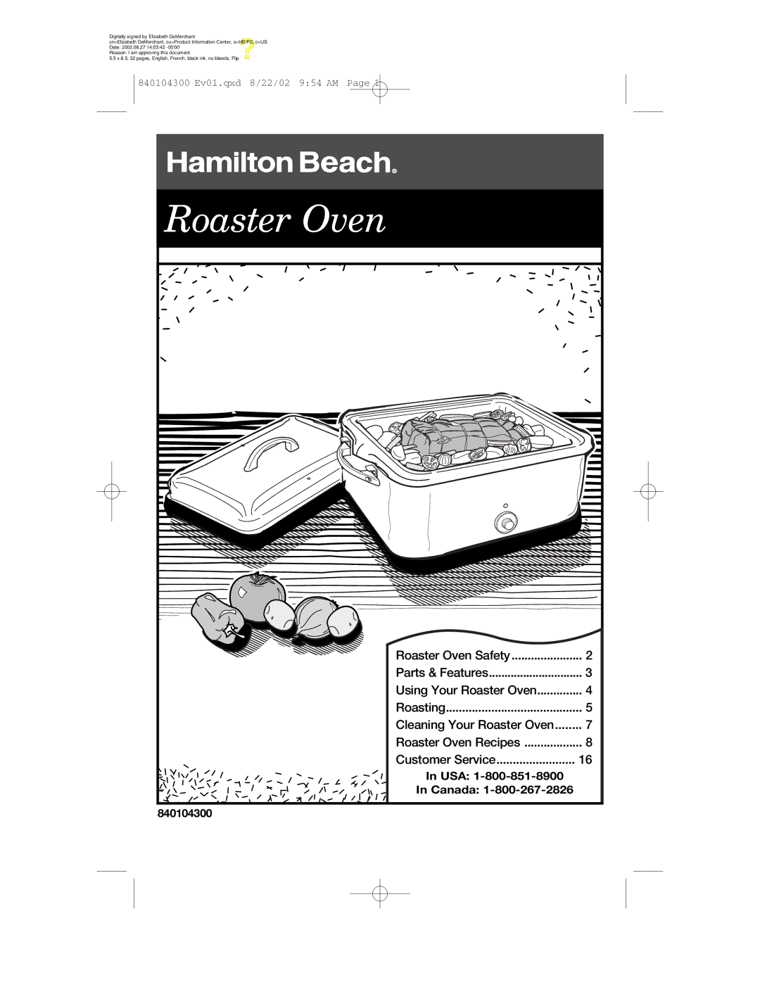 Hamilton Beach 32180C manual Roaster Oven 