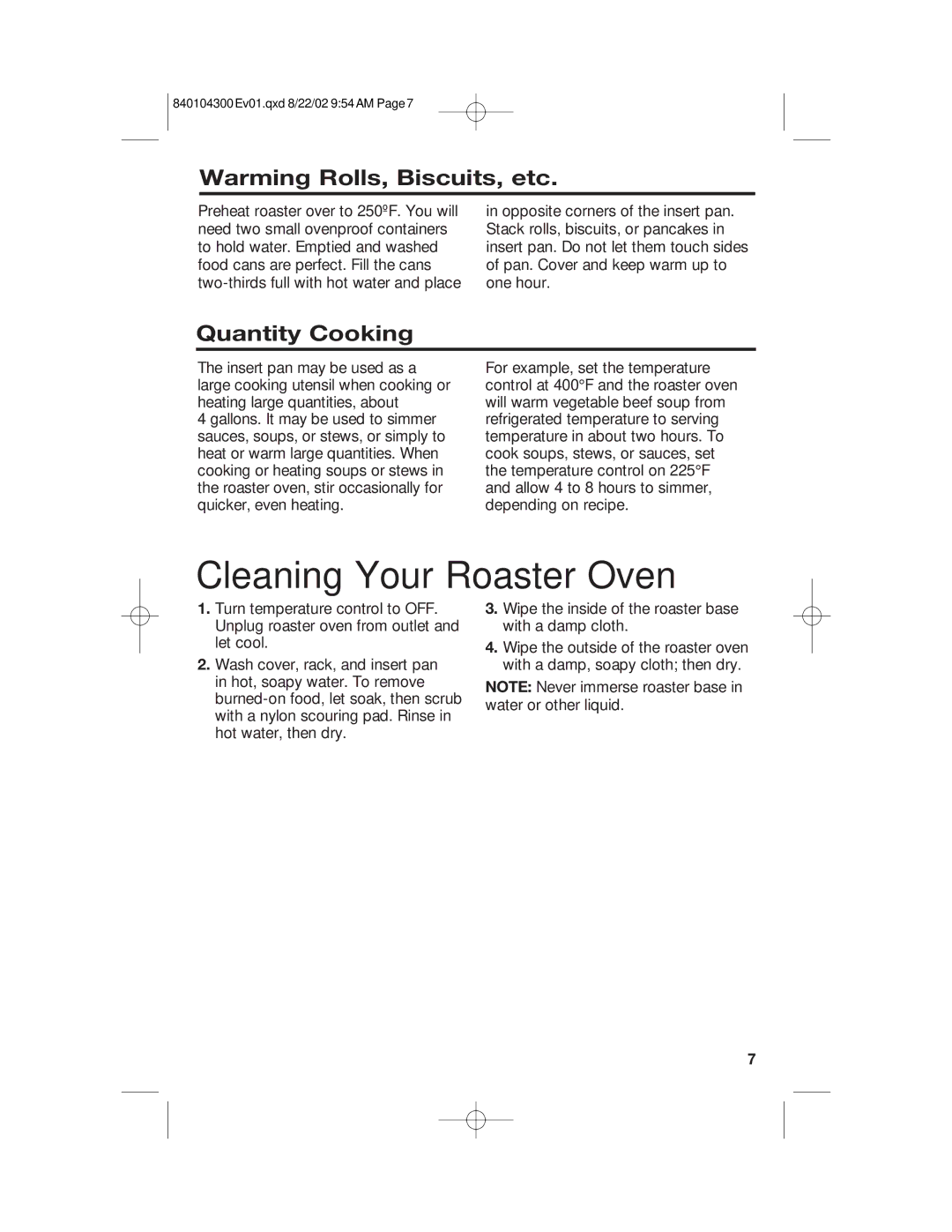 Hamilton Beach 32180C manual Cleaning Your Roaster Oven, Warming Rolls, Biscuits, etc, Quantity Cooking 