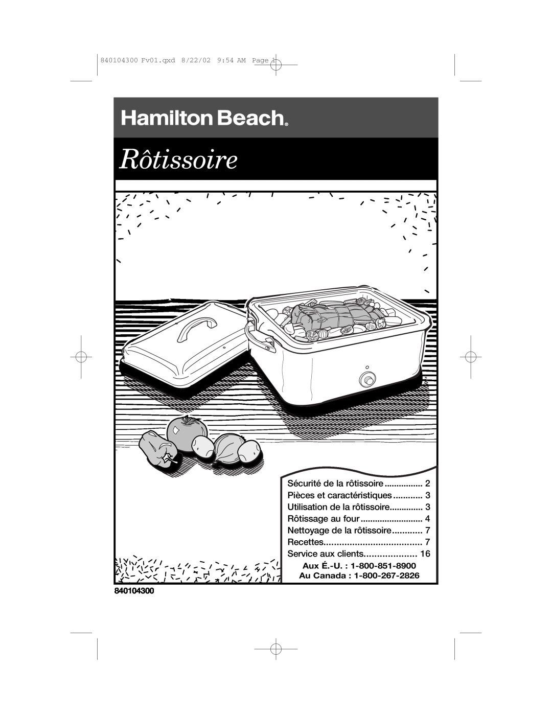 Hamilton Beach 32180C manual Nettoyage de la rôtissoire, Service aux clients, Rôtissoire, Page, 840104300 Fv01.qxd 