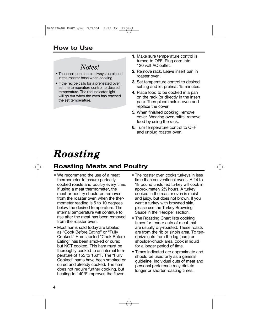 Hamilton Beach 32181, 32183, 32180, 32182 manual How to Use, Roasting Meats and Poultry 