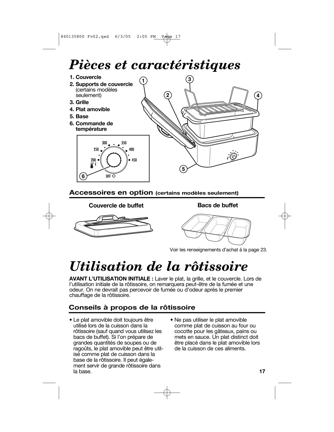 Hamilton Beach 32184C manual Pièces et caractéristiques, Utilisation de la rôtissoire, Conseils à propos de la rôtissoire 