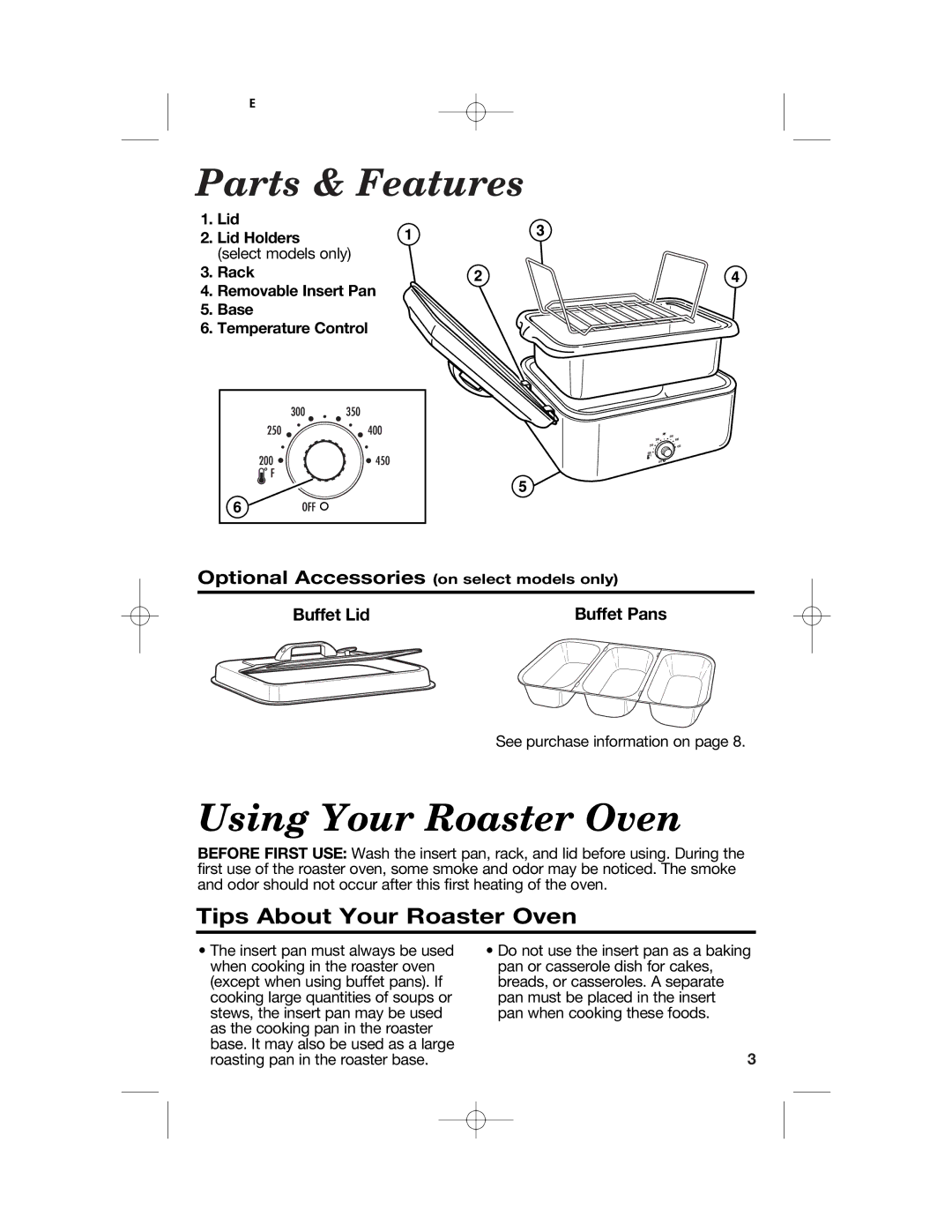 Hamilton Beach 32184C manual Parts & Features, Using Your Roaster Oven, Tips About Your Roaster Oven 