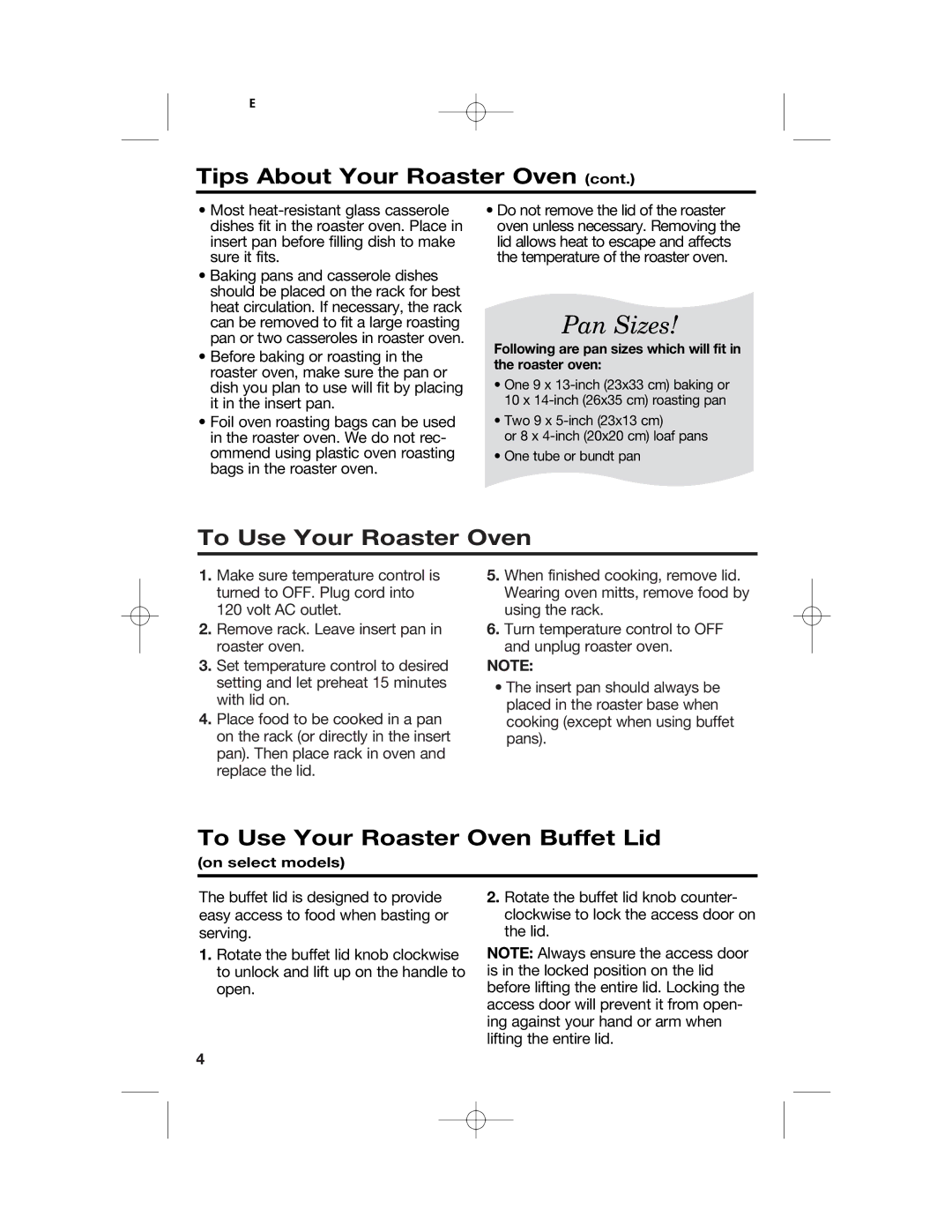 Hamilton Beach 32184C manual To Use Your Roaster Oven Buffet Lid 