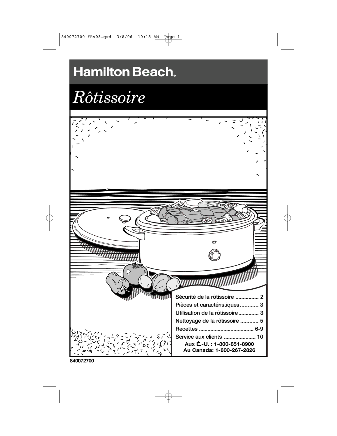 Hamilton Beach 32600s manual Rôtissoire 