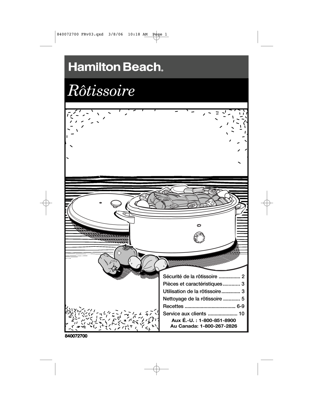 Hamilton Beach 32600s Pièces et caractéristiques, Nettoyage de la rôtissoire, Rôtissoire, Sécurité de la rôtissoire, Page 
