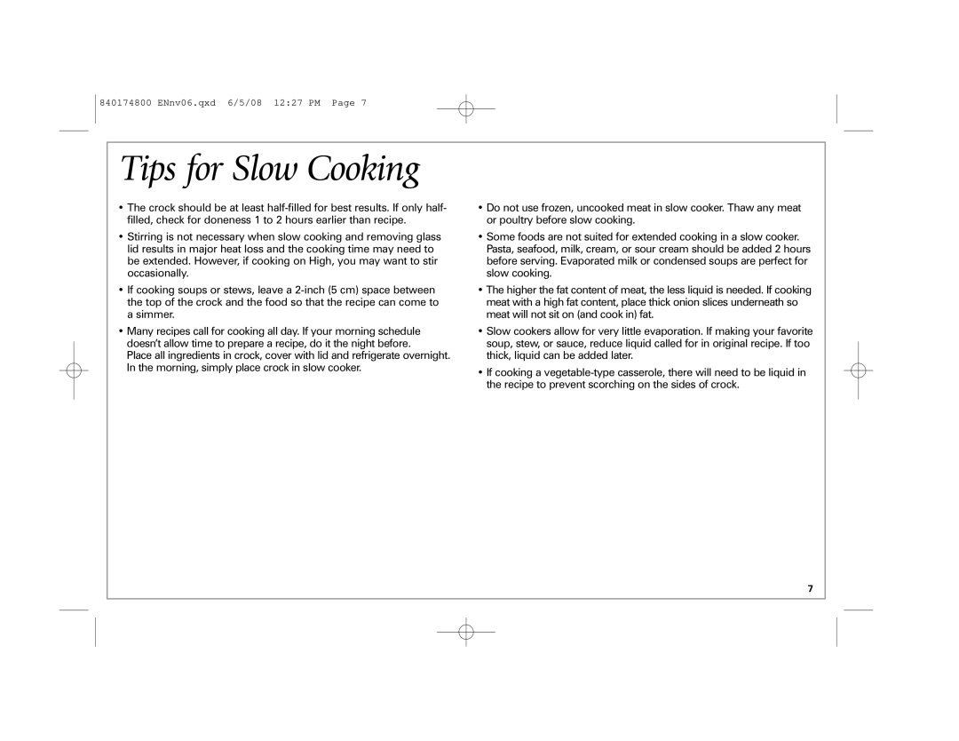 Hamilton Beach 33041 manual Tips for Slow Cooking 