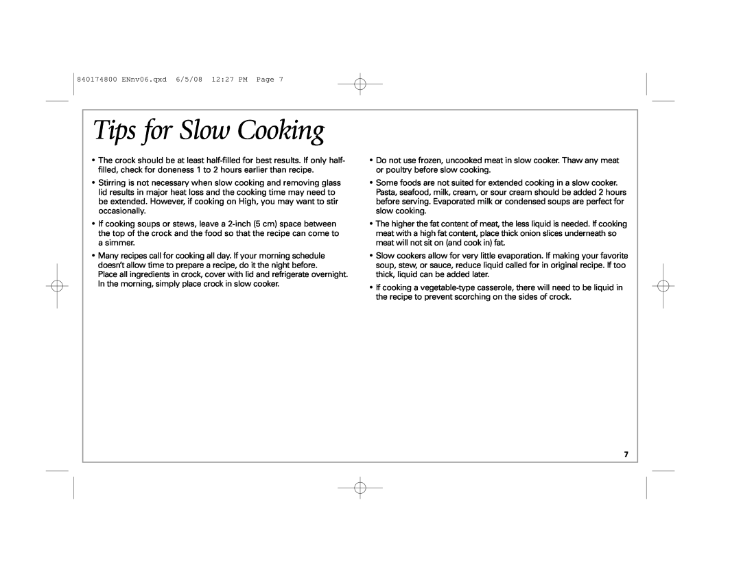Hamilton Beach 33041 manual Tips for Slow Cooking 