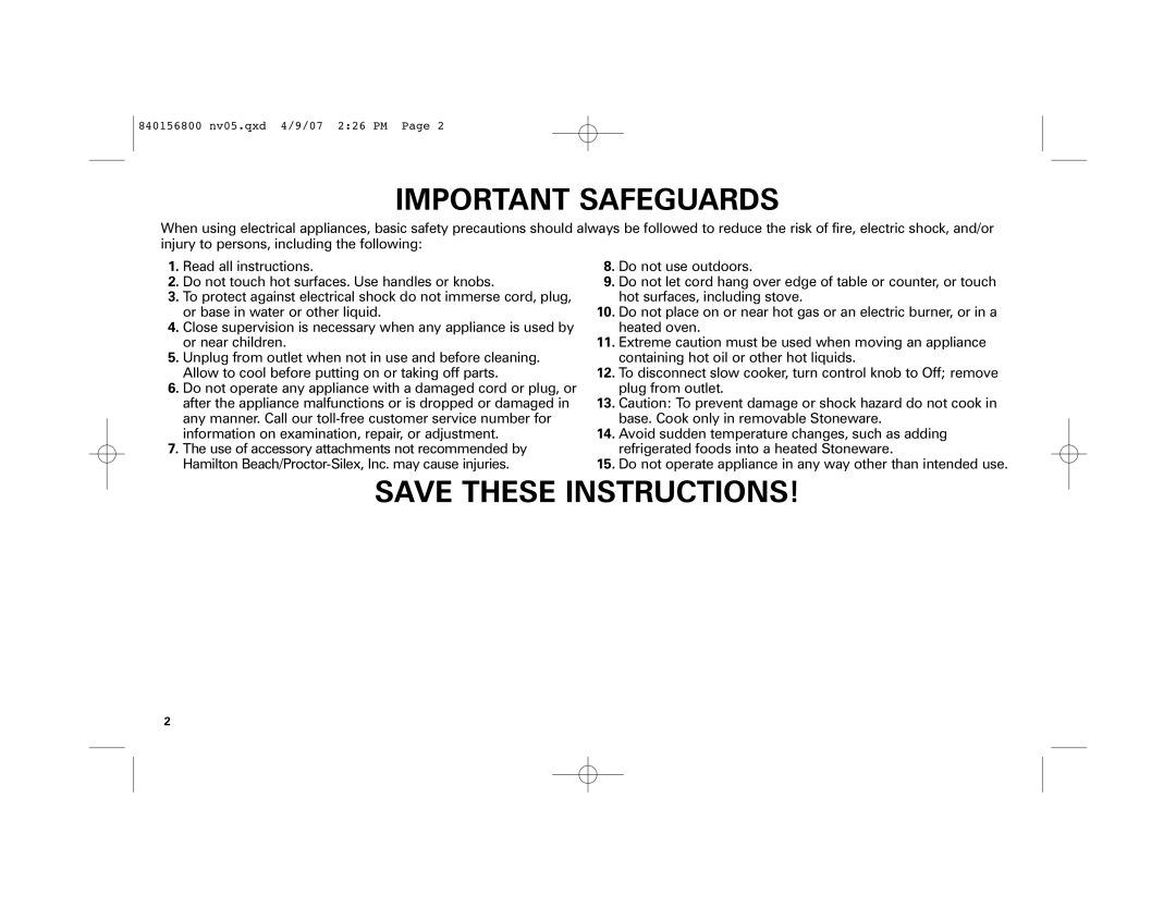 Hamilton Beach 33134C manual Important Safeguards 