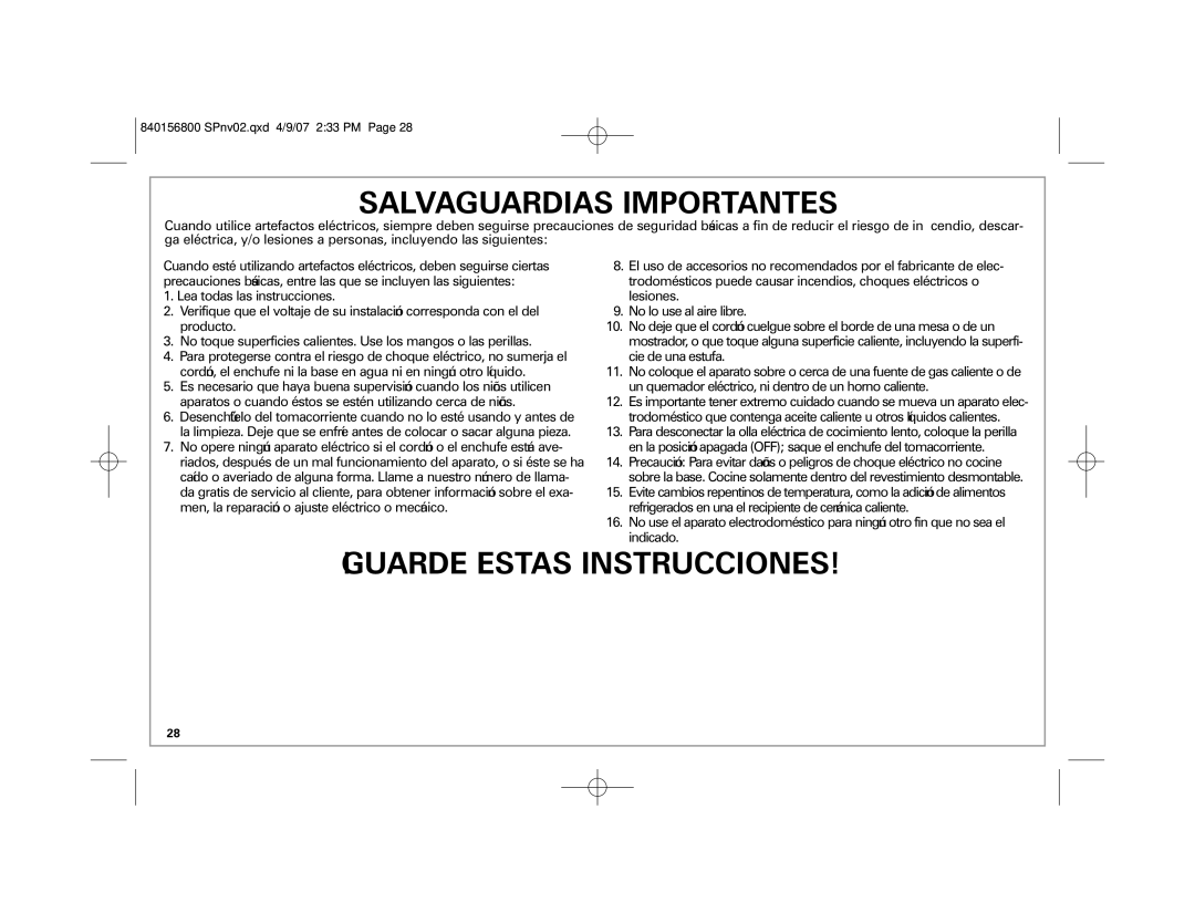 Hamilton Beach 33134C manual Salvaguardias Importantes 