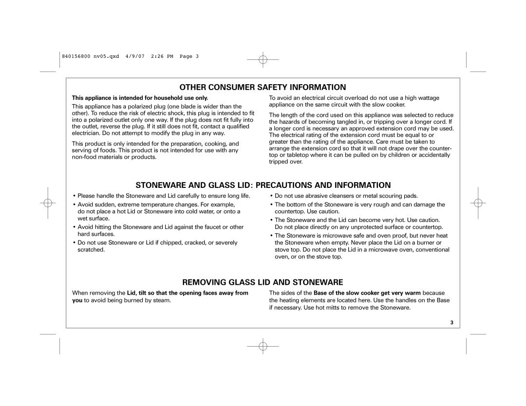 Hamilton Beach 33134C manual Other Consumer Safety Information, This appliance is intended for household use only 