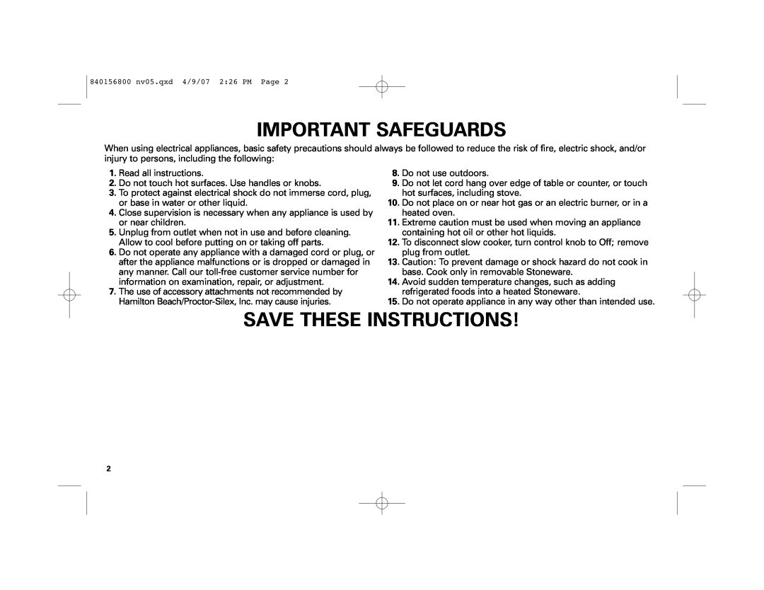 Hamilton Beach 33134C manual Important Safeguards, Save These Instructions 
