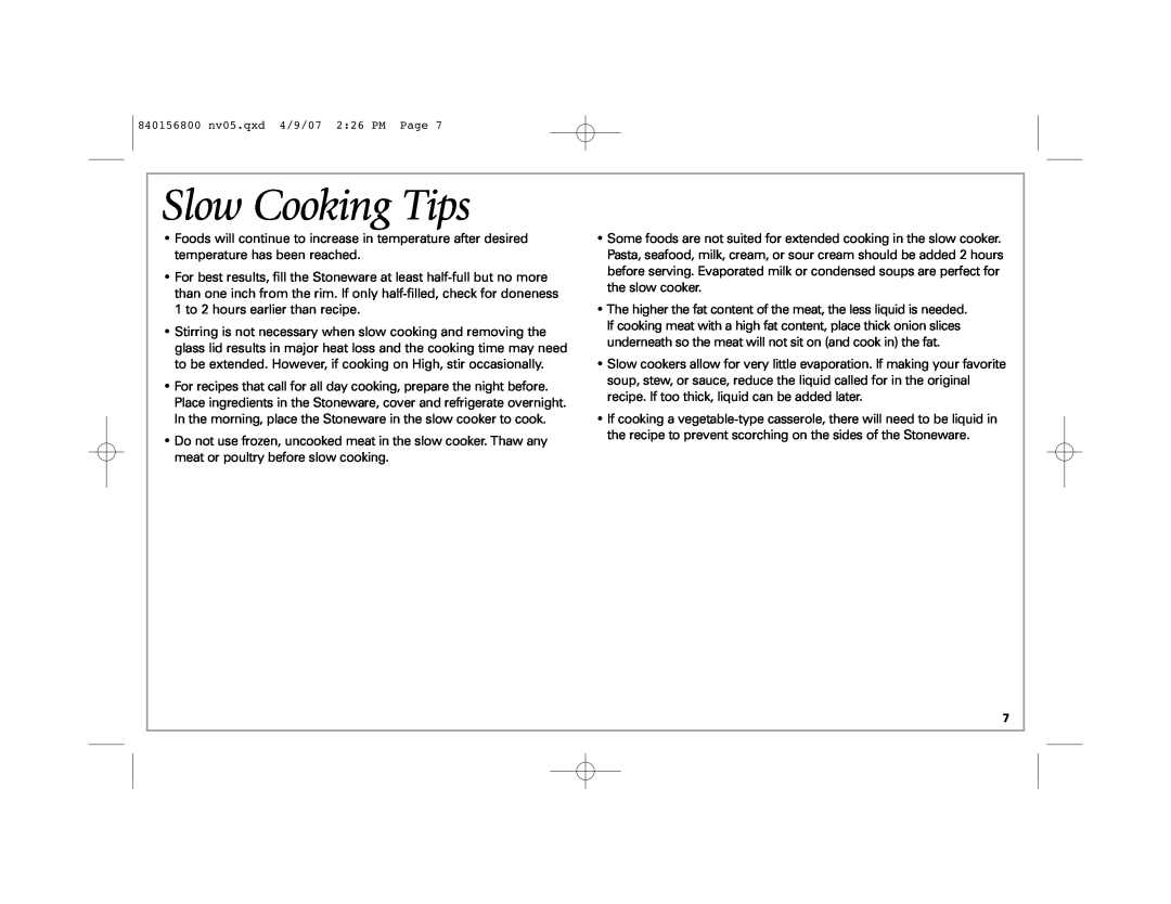 Hamilton Beach 33134C manual Slow Cooking Tips 