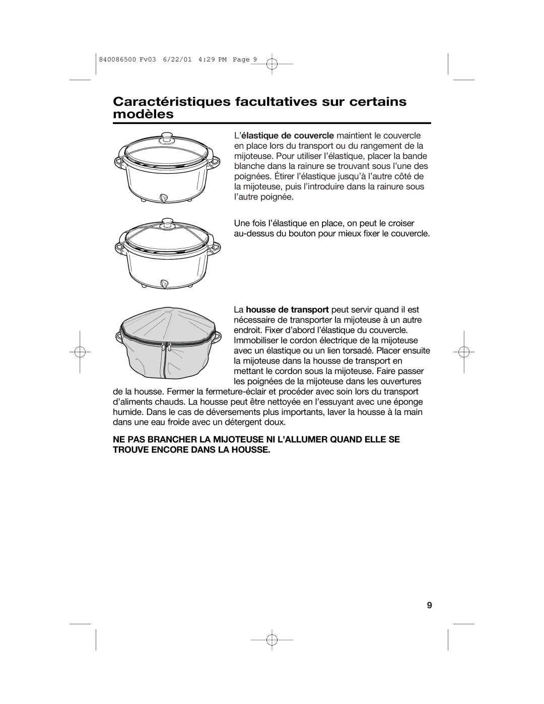 Hamilton Beach 33158 manual Caractéristiques facultatives sur certains modèles 