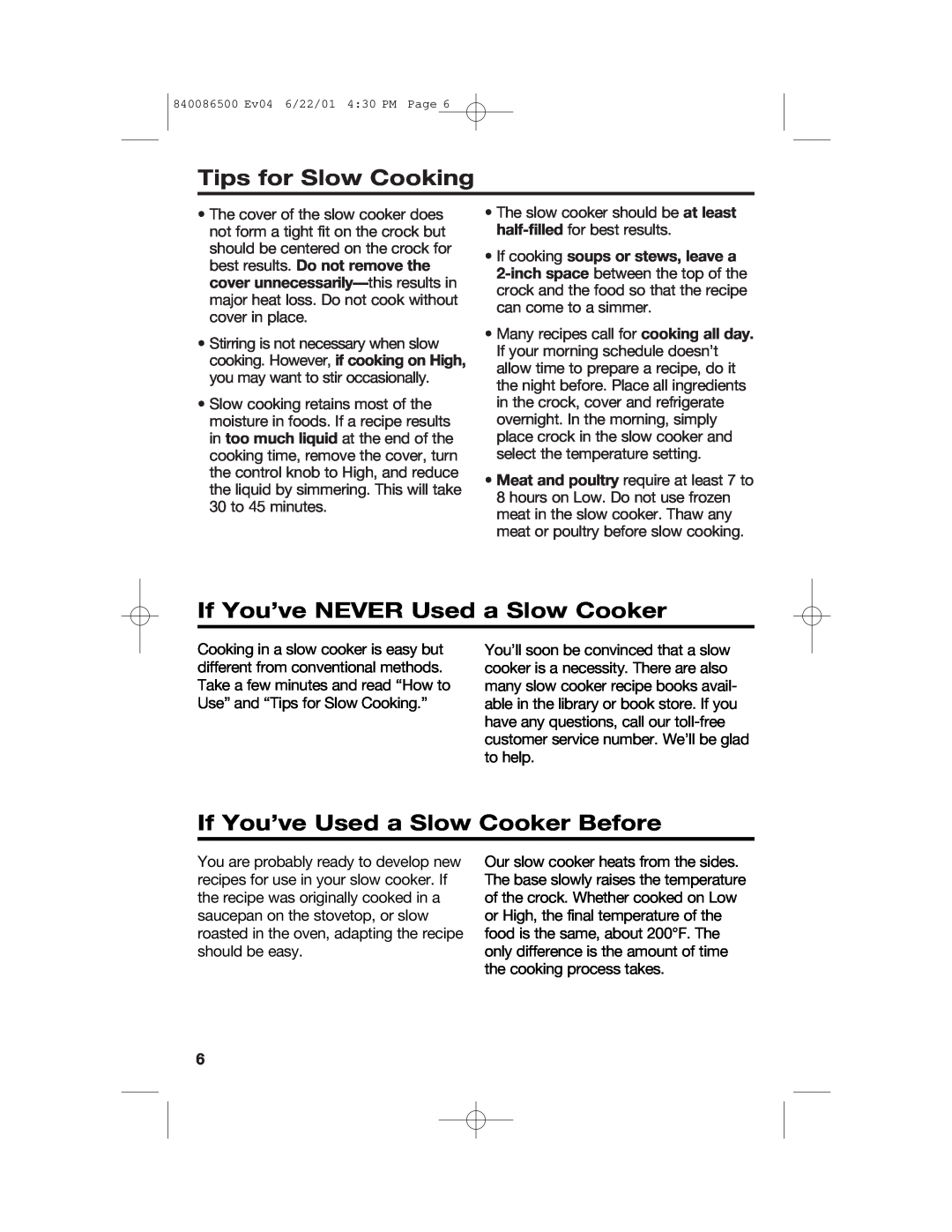 Hamilton Beach 33158 manual Tips for Slow Cooking, If You’ve NEVER Used a Slow Cooker, If You’ve Used a Slow Cooker Before 