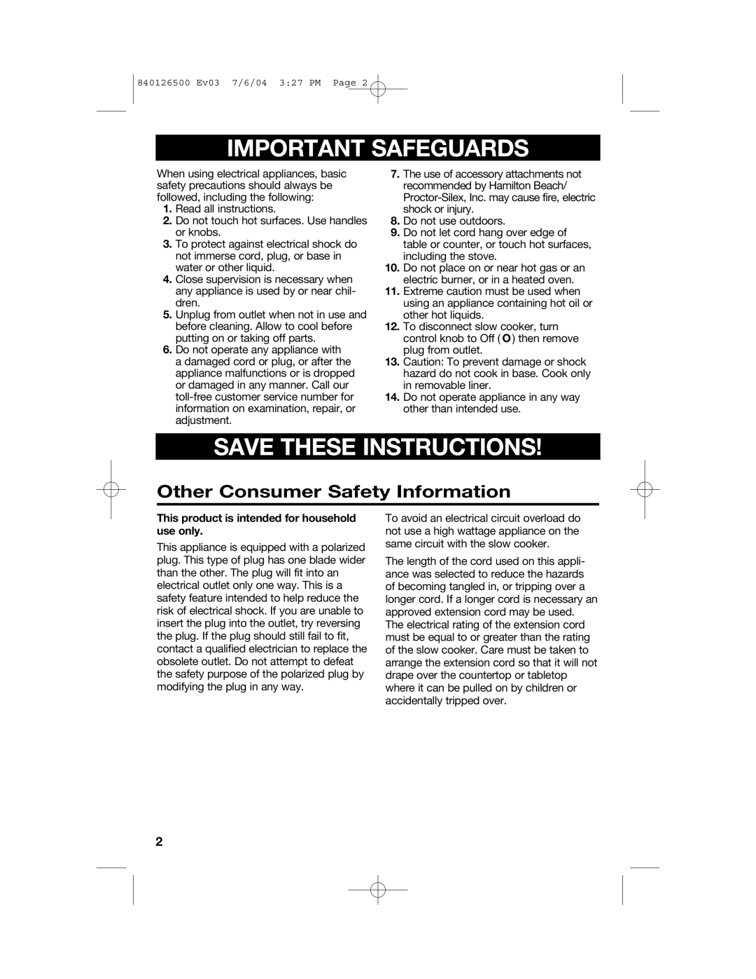 Hamilton Beach 33260 manual Important Safeguards, Other Consumer Safety Information 