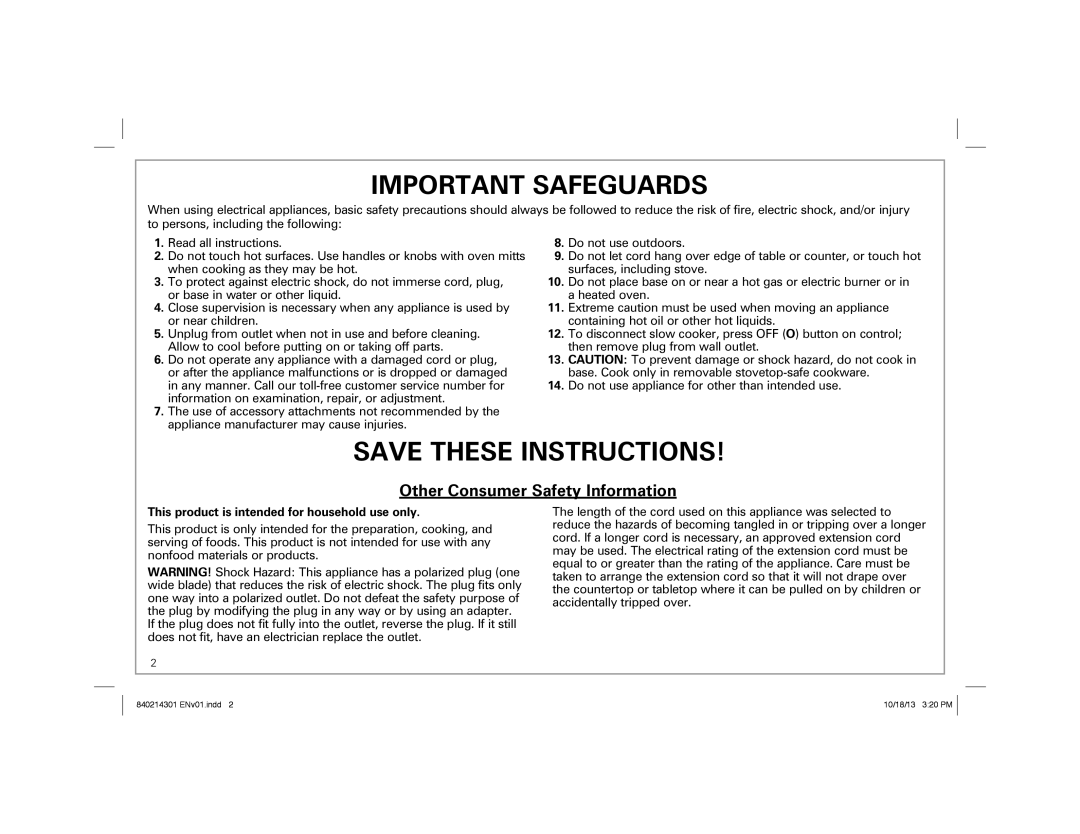 Hamilton Beach 33265 manual Important Safeguards, This product is intended for household use only 