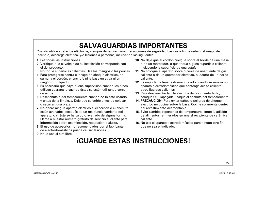 Hamilton Beach 33365 manual Salvaguardias Importantes 