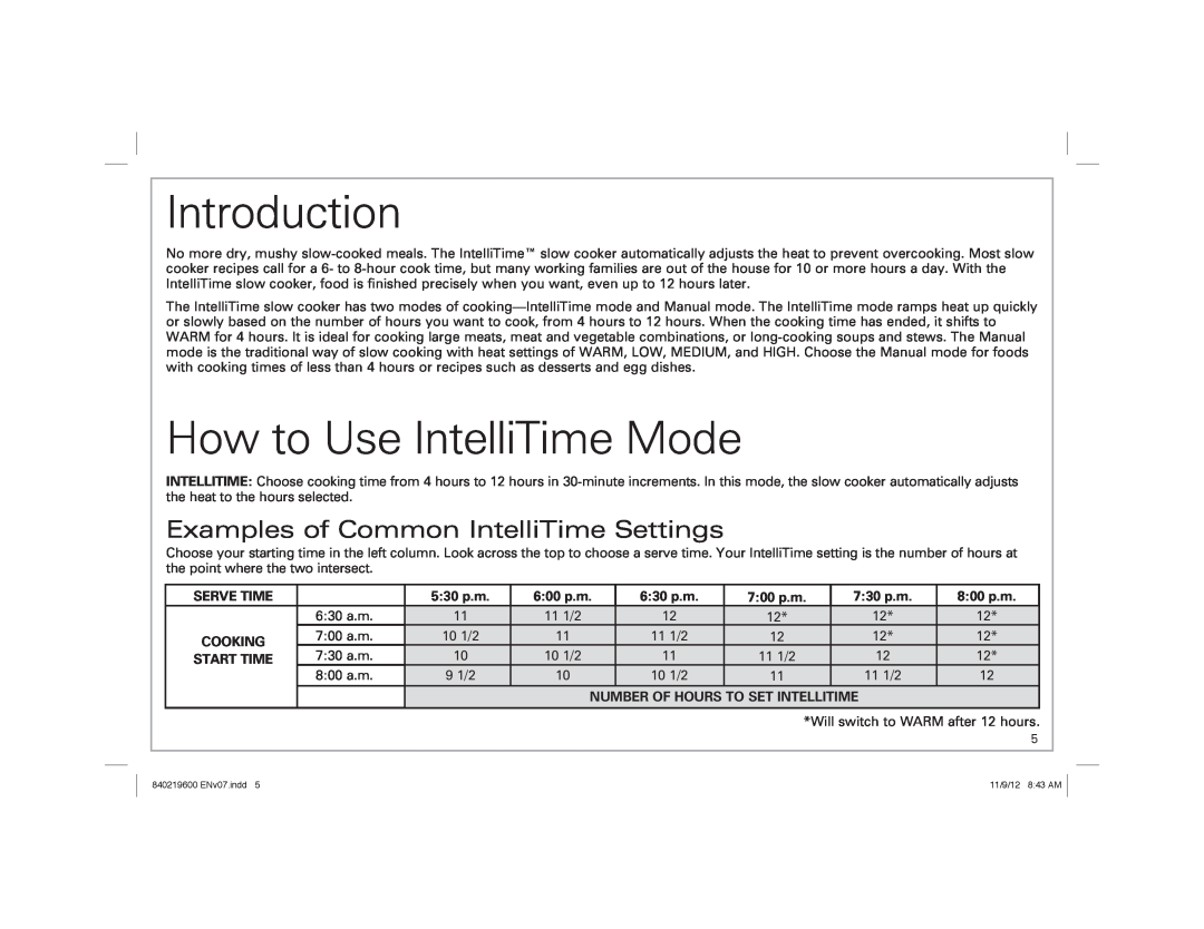 Hamilton Beach 33365 manual Introduction, How to Use IntelliTime Mode, Examples of Common IntelliTime Settings 